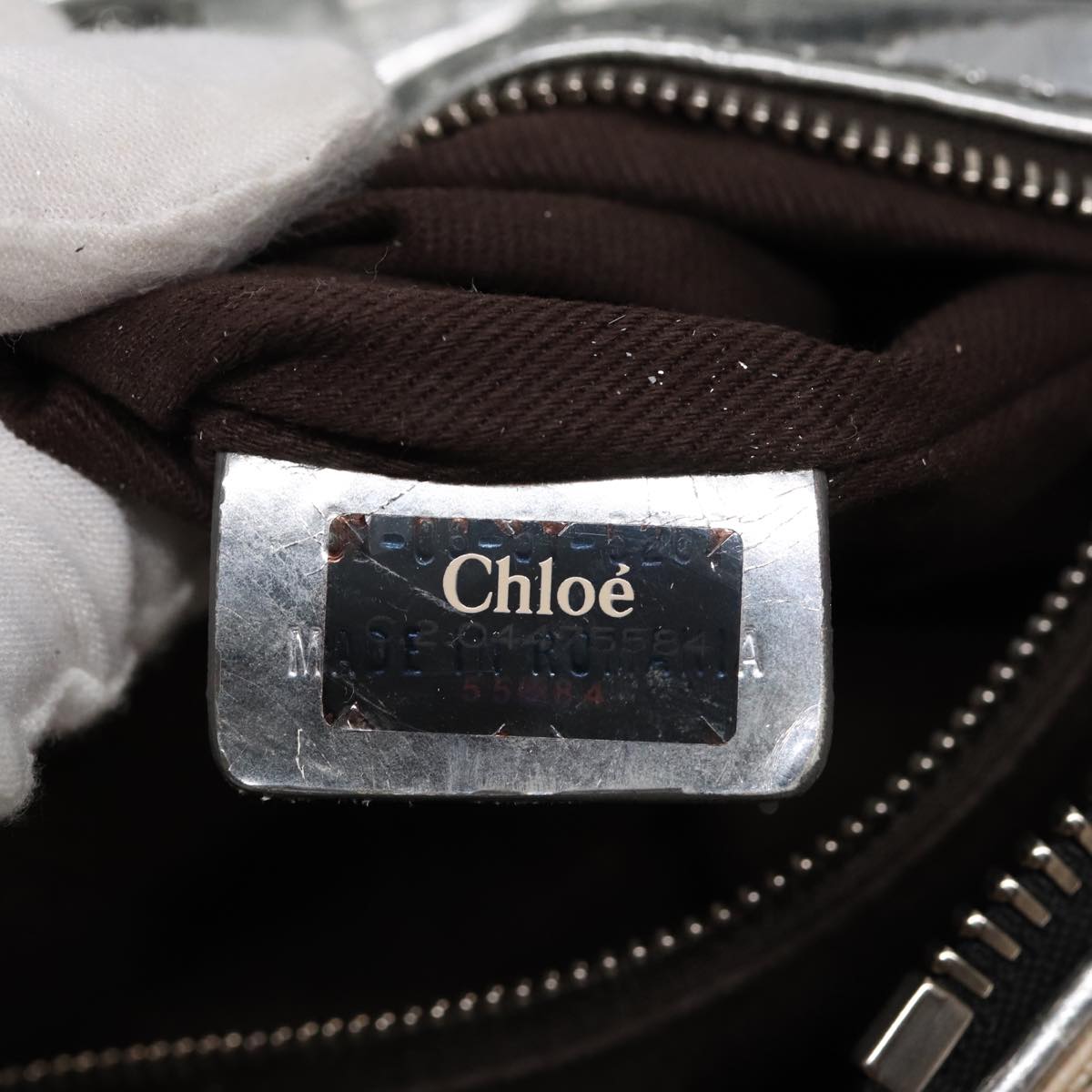 Chloe Paddington Hand Bag Canvas Leather Beige Silver Auth ki4883