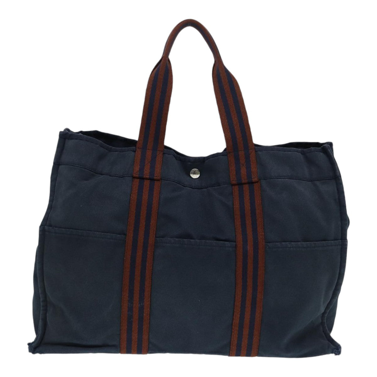 HERMES Fourre Tout Tote Bag Canvas 5Set Brown Navy black Auth ki4886 - 0