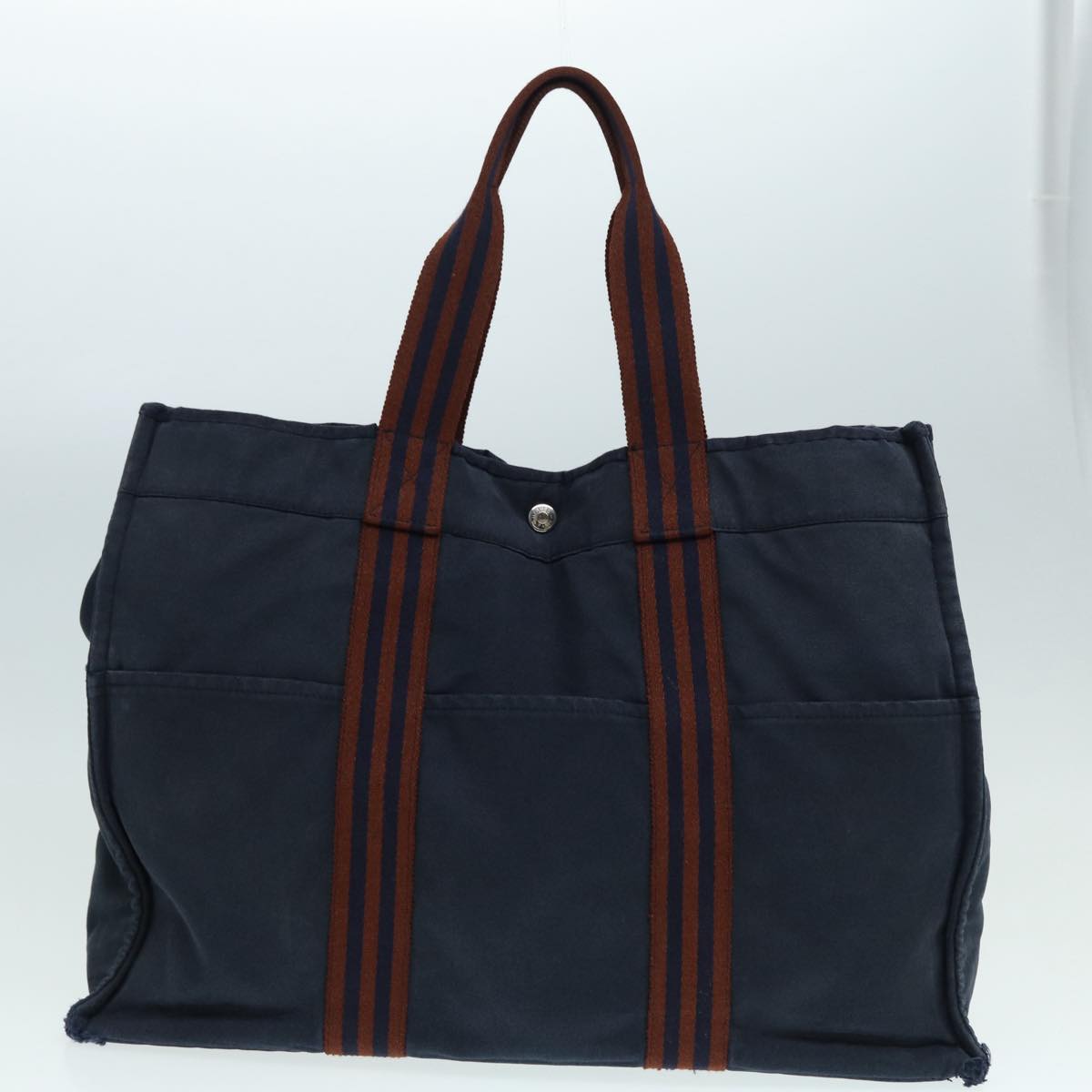 HERMES Fourre Tout Tote Bag Canvas 5Set Brown Navy black Auth ki4886 - 0