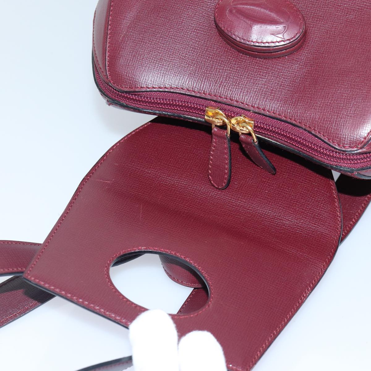 CARTIER Backpack Leather Bordeaux Gold Auth ki4887