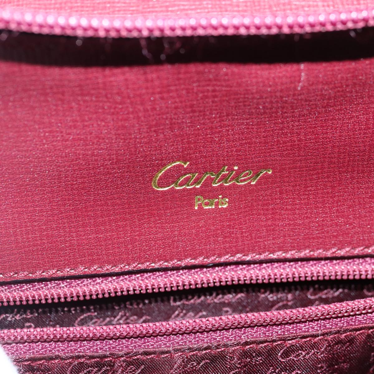 CARTIER Backpack Leather Bordeaux Gold Auth ki4887