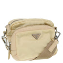 PRADA Pouch Nylon Beige Silver Auth ki4892-1