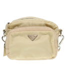 PRADA Pouch Nylon Beige Silver Auth ki4892-13