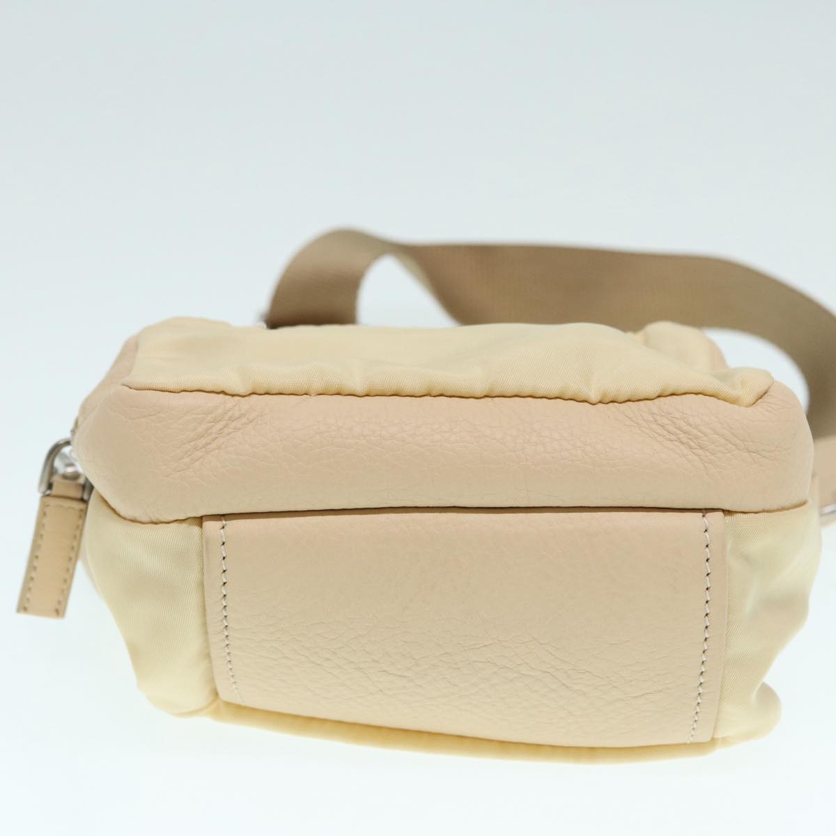 PRADA Pouch Nylon Beige Silver Auth ki4892