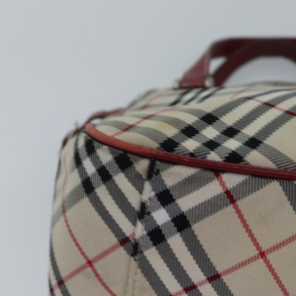 BURBERRY Nova Check Blue Label Hand Bag Nylon Red Beige Silver Auth ki4893