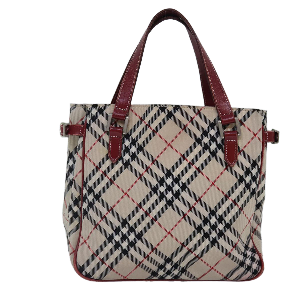 BURBERRY Nova Check Blue Label Hand Bag Nylon Red Beige Silver Auth ki4893 - 0