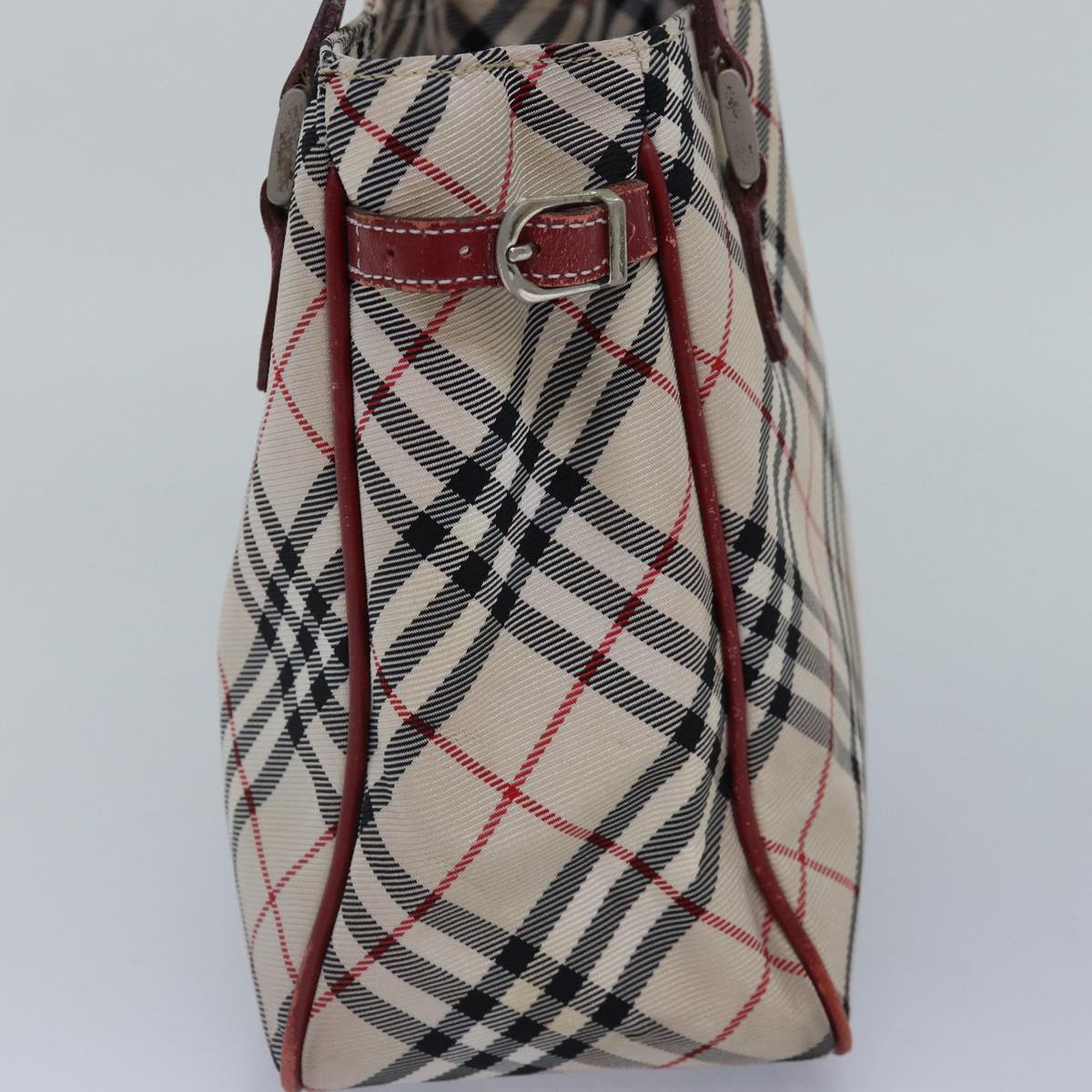 BURBERRY Nova Check Blue Label Hand Bag Nylon Red Beige Silver Auth ki4893