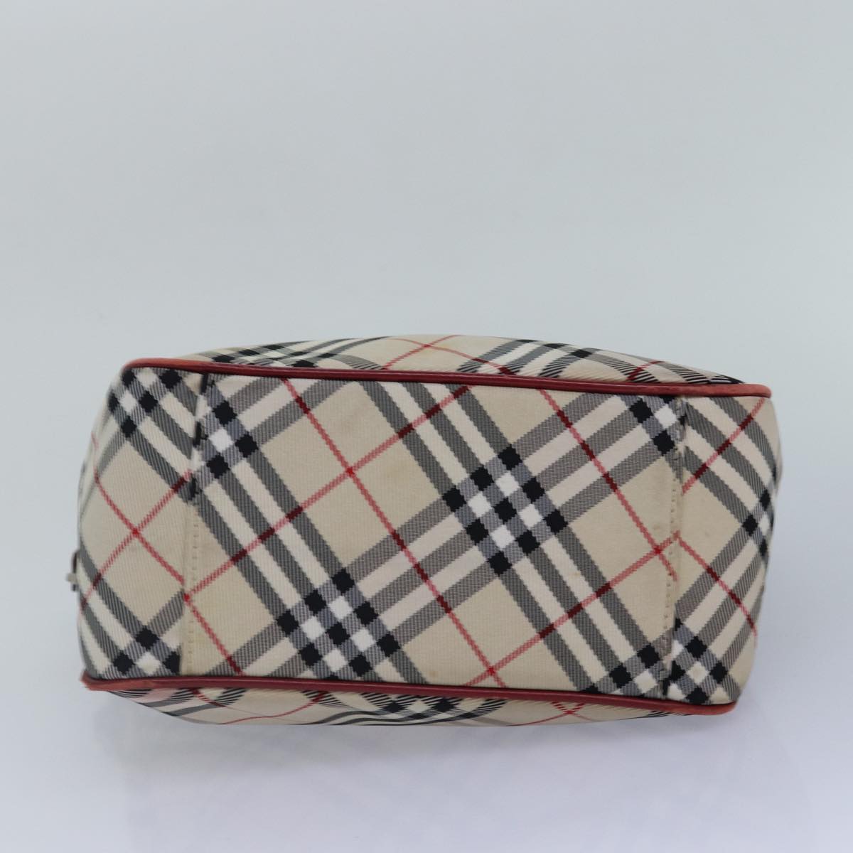 BURBERRY Nova Check Blue Label Hand Bag Nylon Red Beige Silver Auth ki4893