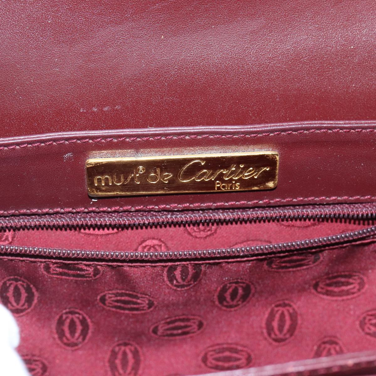 CARTIER Shoulder Bag Leather Bordeaux Auth ki4905