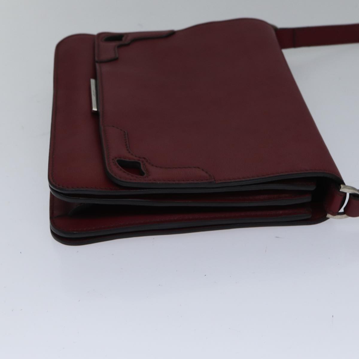 CARTIER Shoulder Bag Leather Bordeaux Auth ki4906