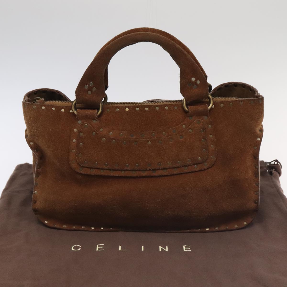 CELINE Macadam Canvas Bag PVC Leather Suede Canvas 5Set Brown Beige Auth ki4920