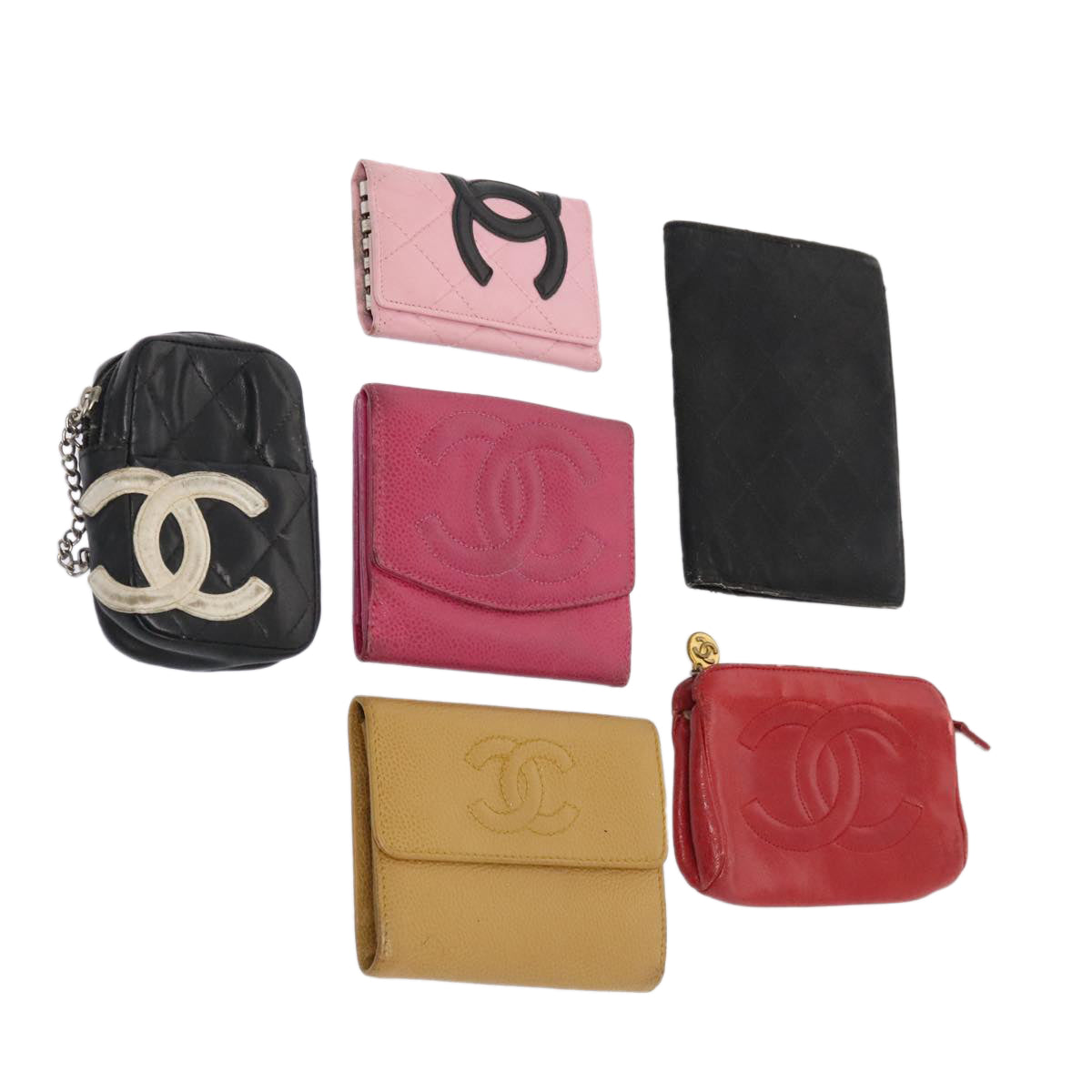 CHANEL Coin Purse Key Case Wallet Leather 6Set Black Pink Red CC Auth ki4921