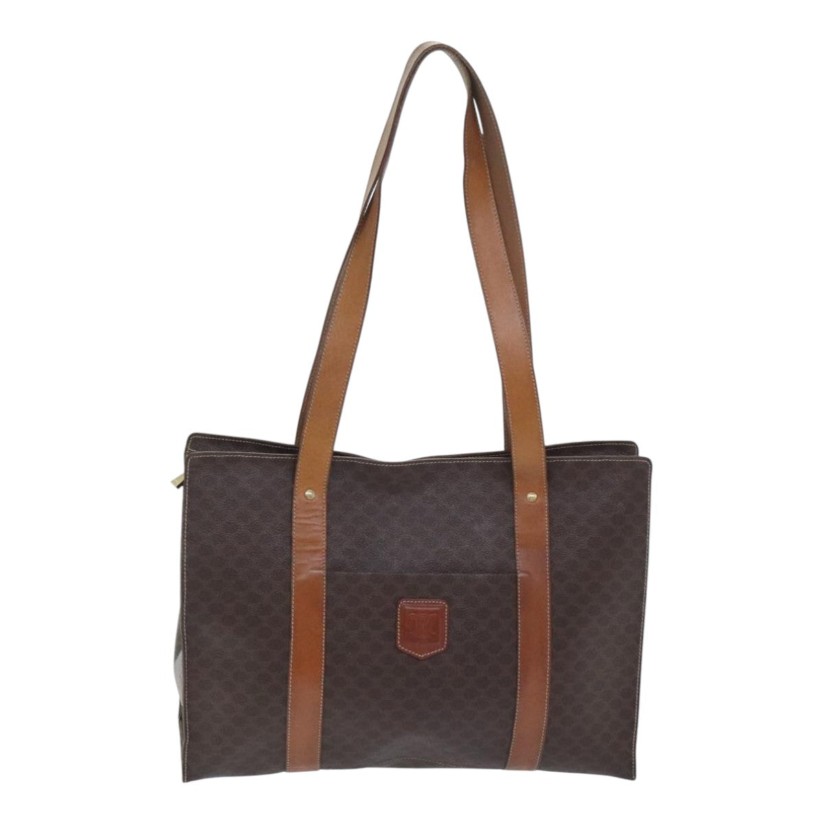 CELINE Macadam Canvas Tote Bag PVC Leather Brown Gold Auth ki4928