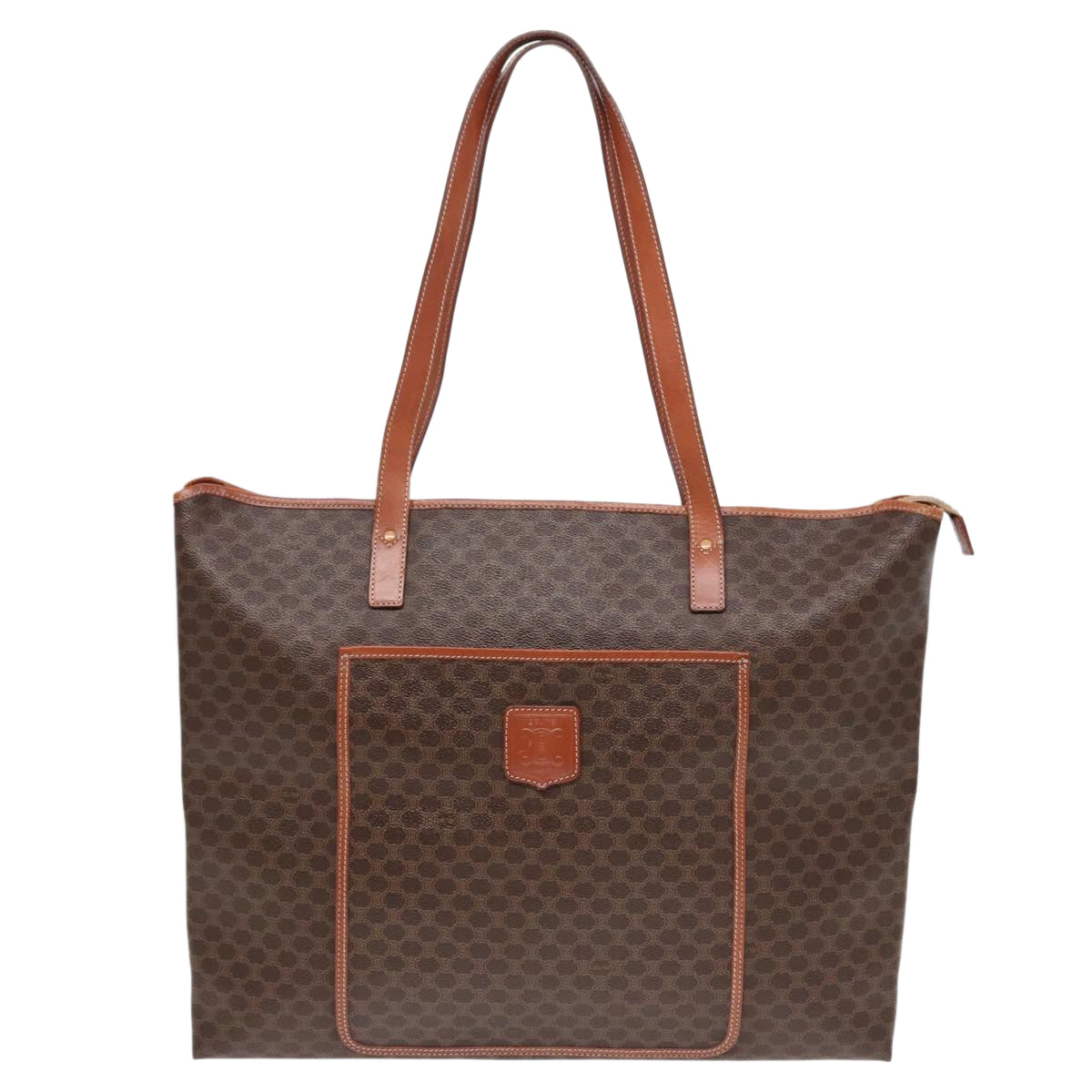 CELINE Macadam Canvas Tote Bag PVC Leather Brown Gold Auth ki4929