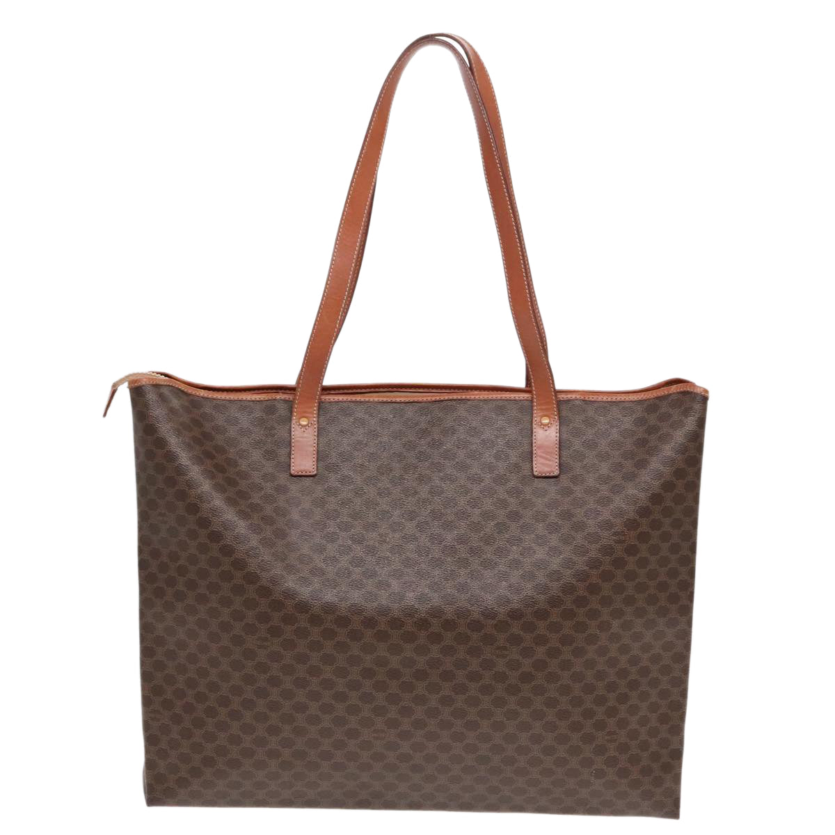 CELINE Macadam Canvas Tote Bag PVC Leather Brown Gold Auth ki4929 - 0