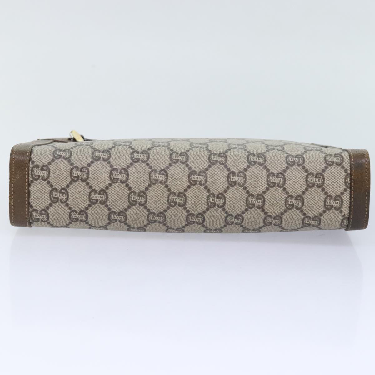 GUCCI GG Plus Supreme Clutch Bag PVC Leather Beige Gold Auth ki4937