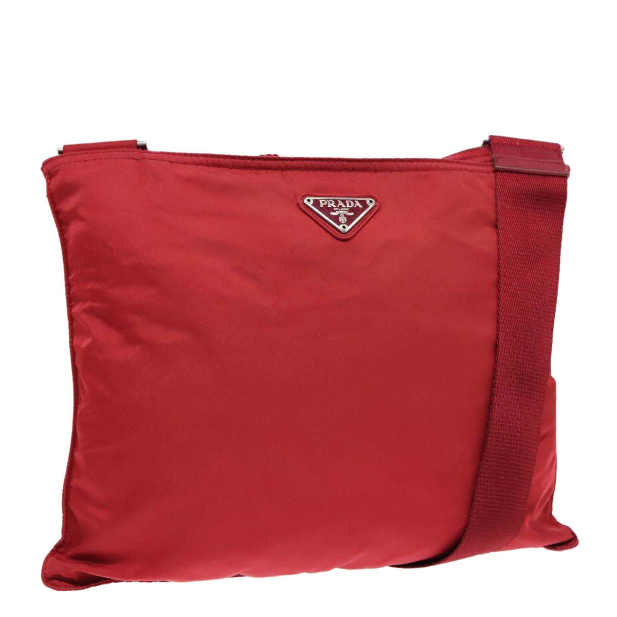 PRADA Shoulder Bag Nylon Red Silver Auth ki4938