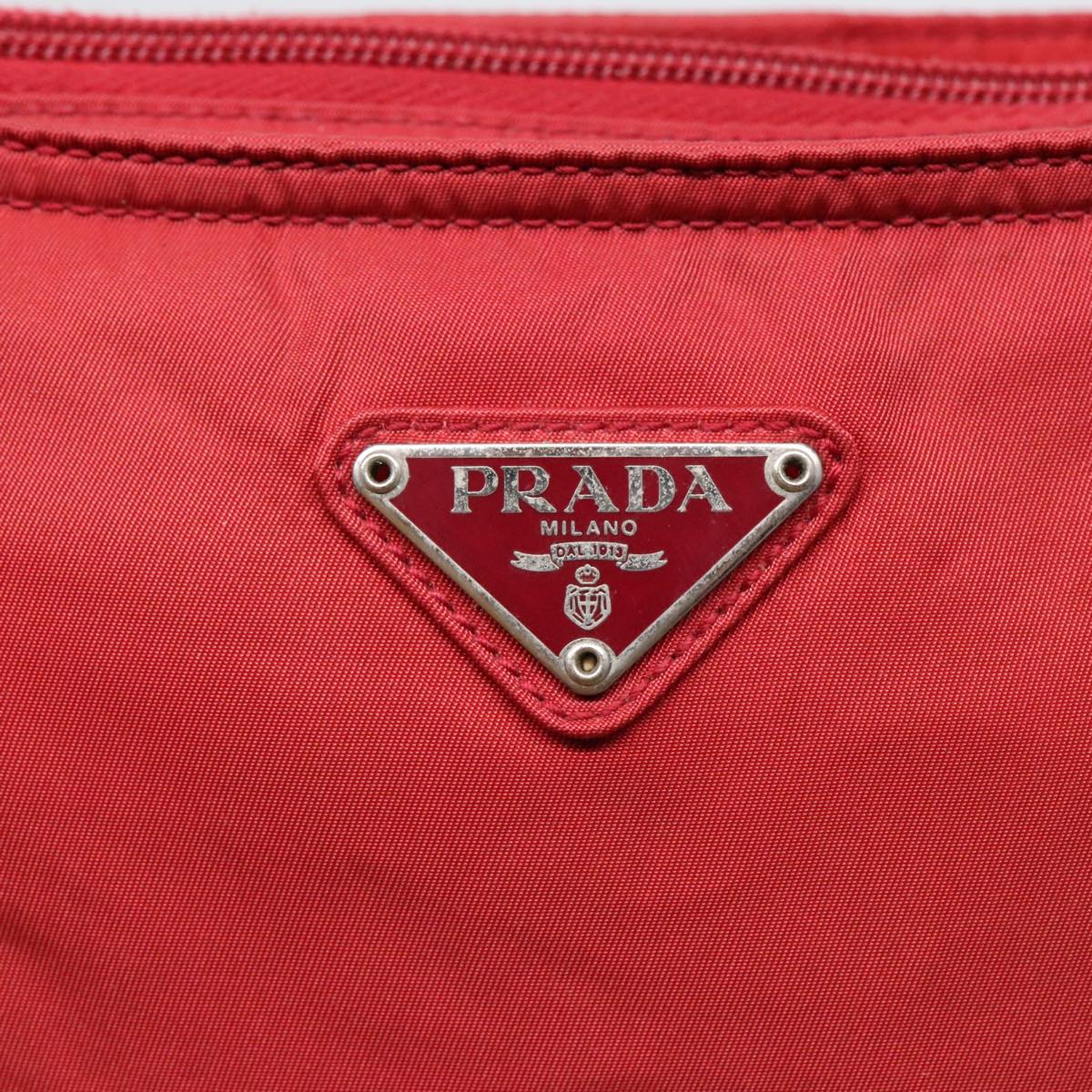 PRADA Shoulder Bag Nylon Red Silver Auth ki4938