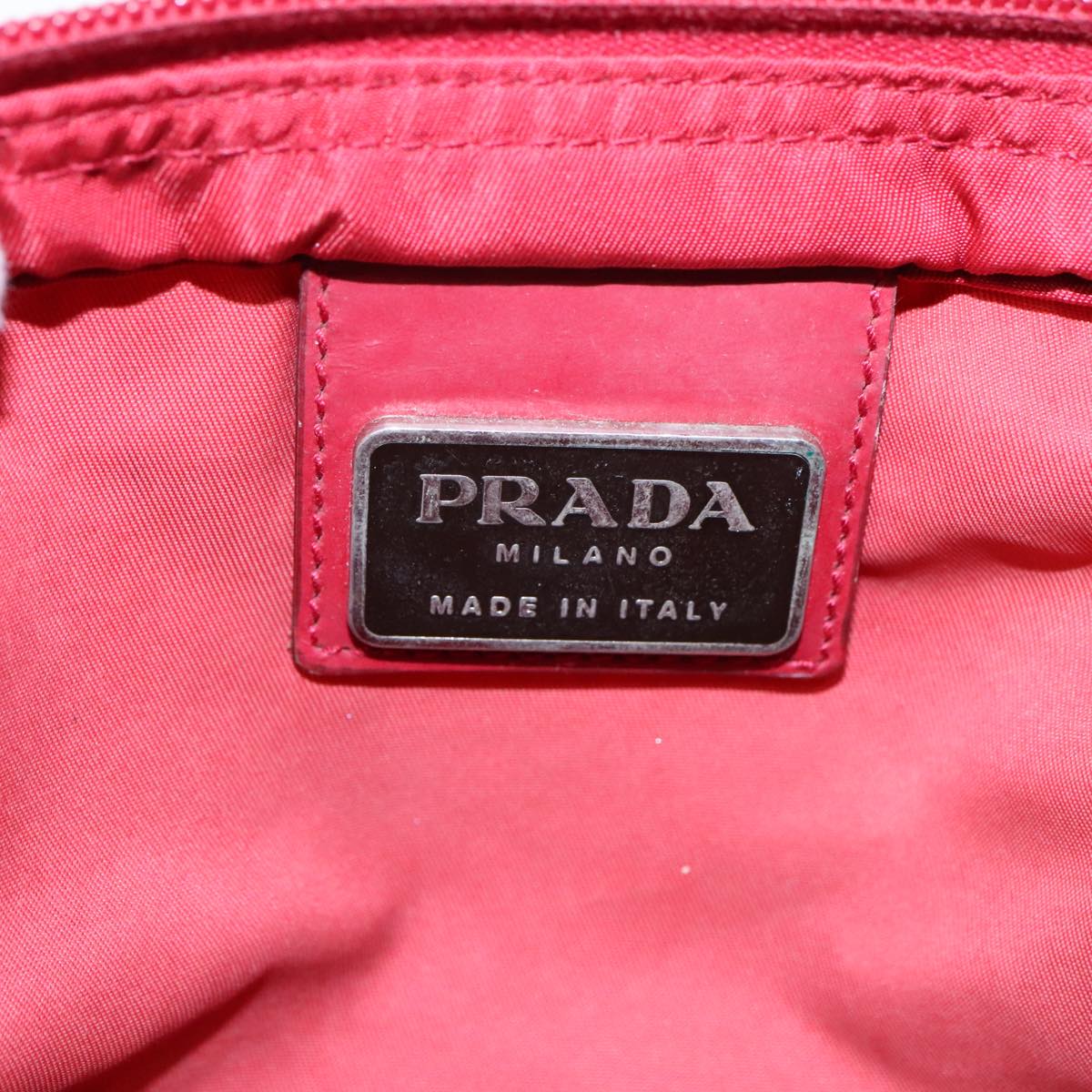 PRADA Shoulder Bag Nylon Red Silver Auth ki4938