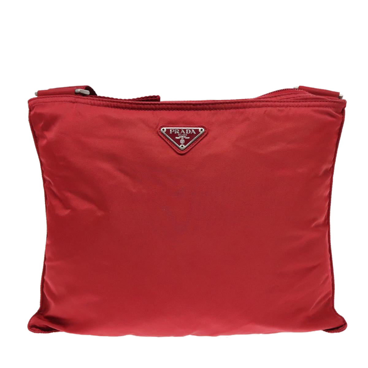 PRADA Shoulder Bag Nylon Red Silver Auth ki4938