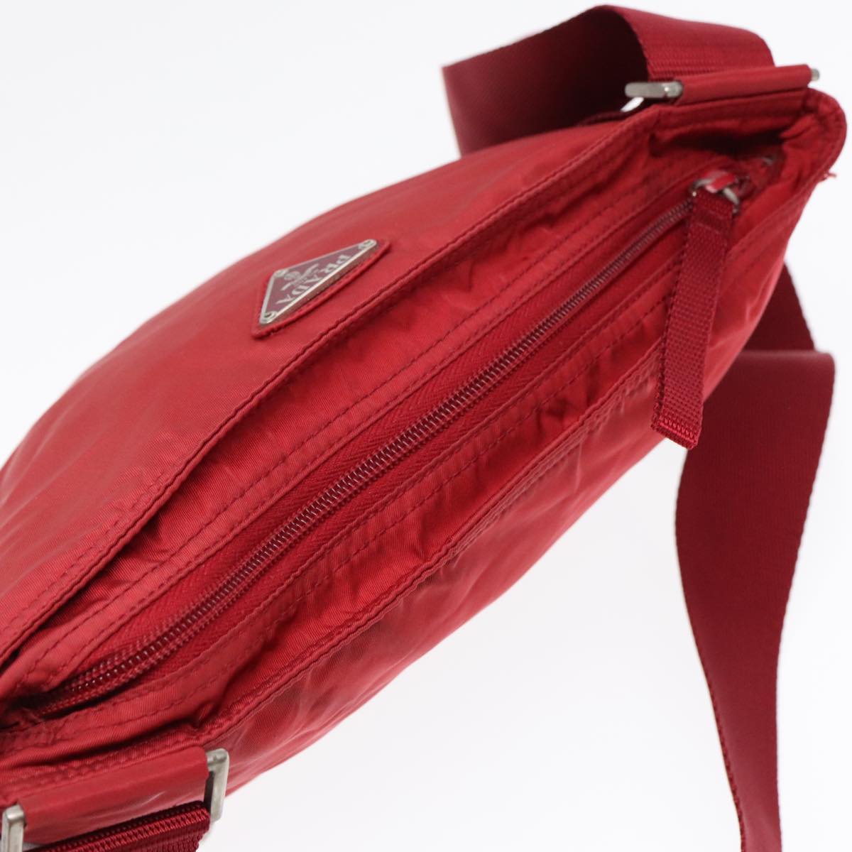 PRADA Shoulder Bag Nylon Red Silver Auth ki4938