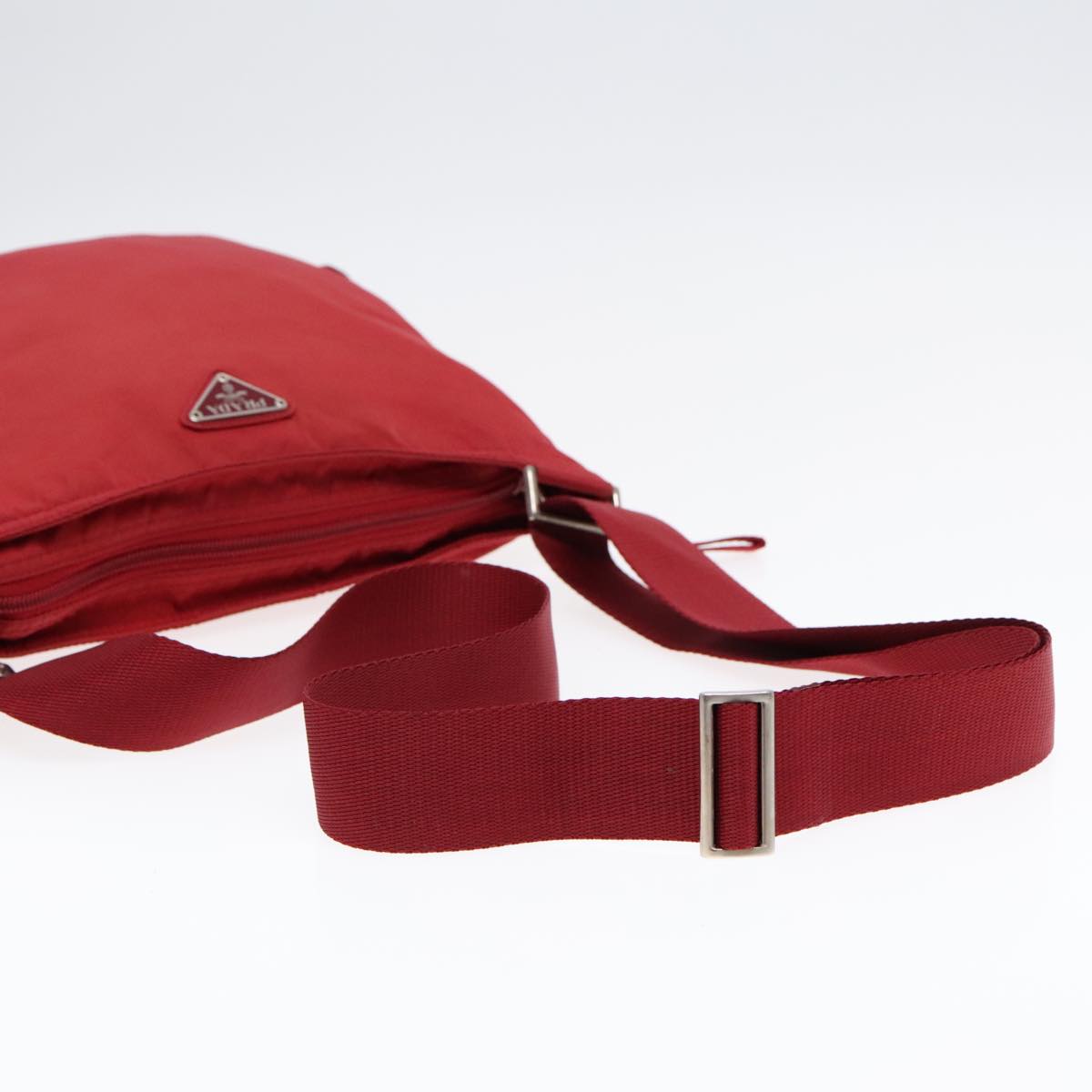 PRADA Shoulder Bag Nylon Red Silver Auth ki4938