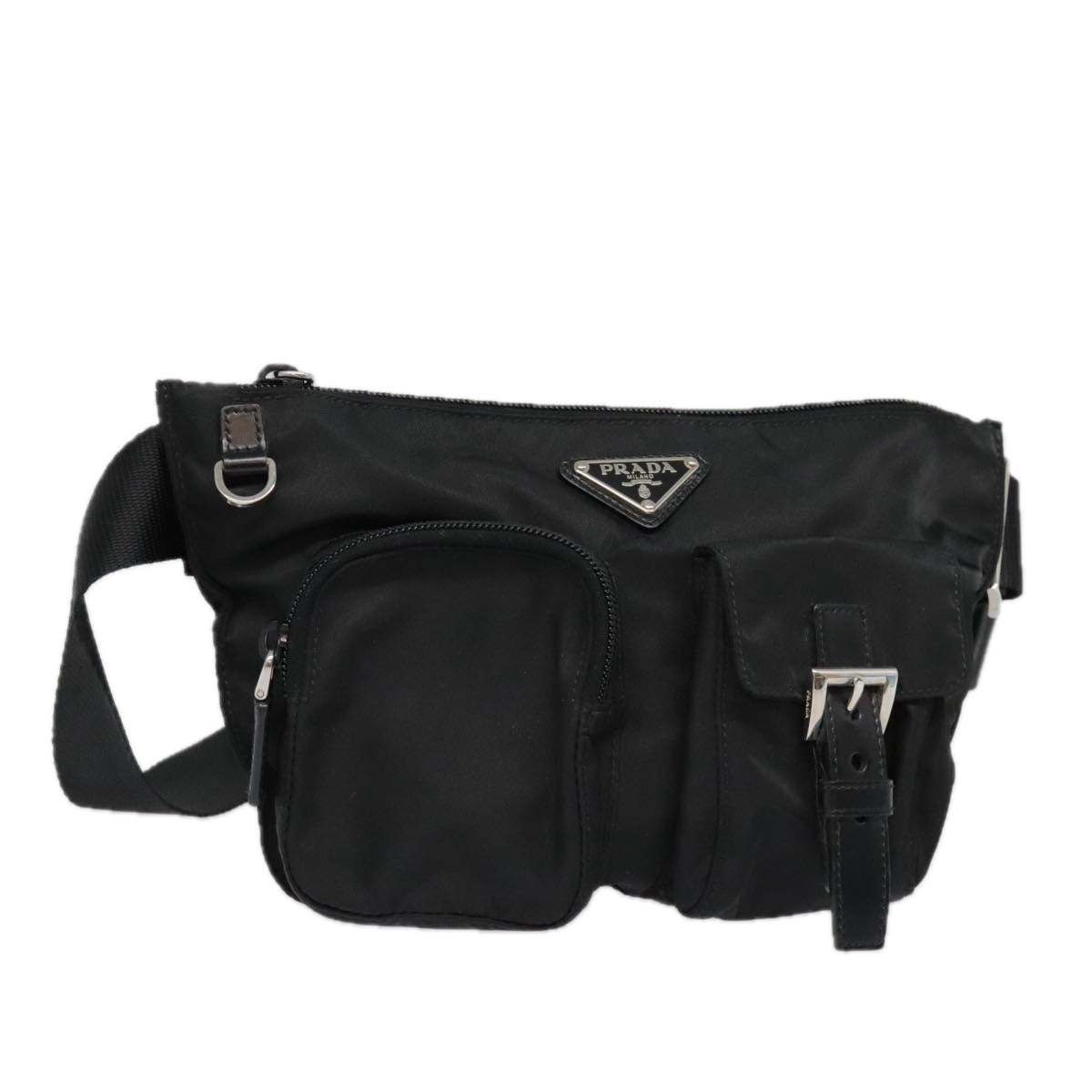 PRADA Waist bag Nylon Black Silver Auth ki4941