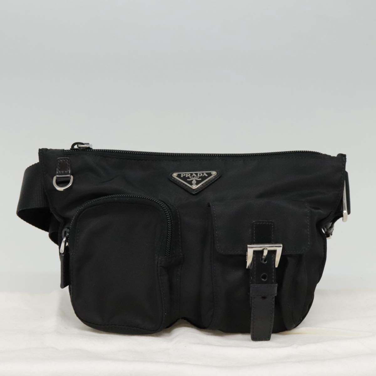 PRADA Waist bag Nylon Black Silver Auth ki4941