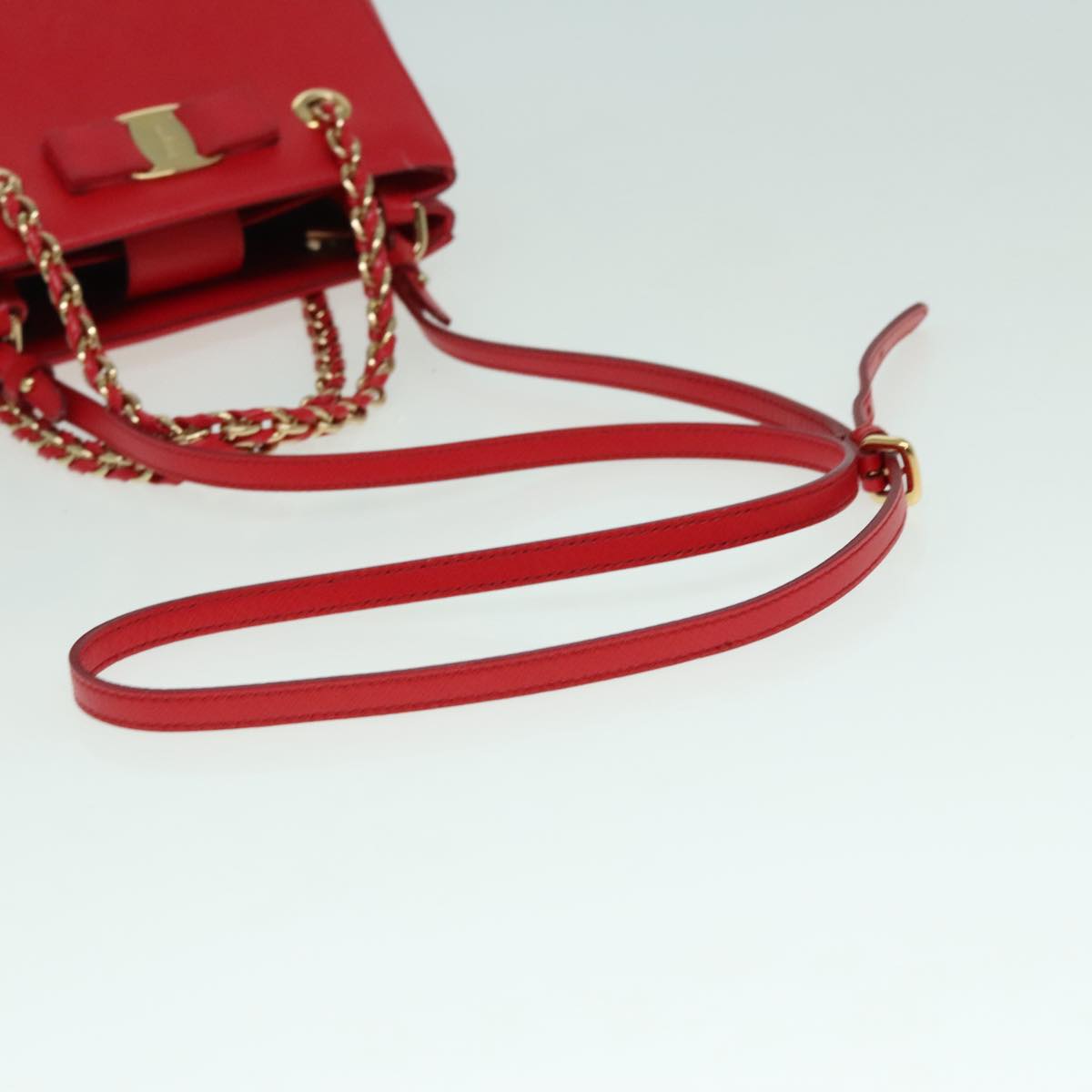 Salvatore Ferragamo Vala Ribbon Shoulder Bag Leather 2way Red Gold Auth ki4943