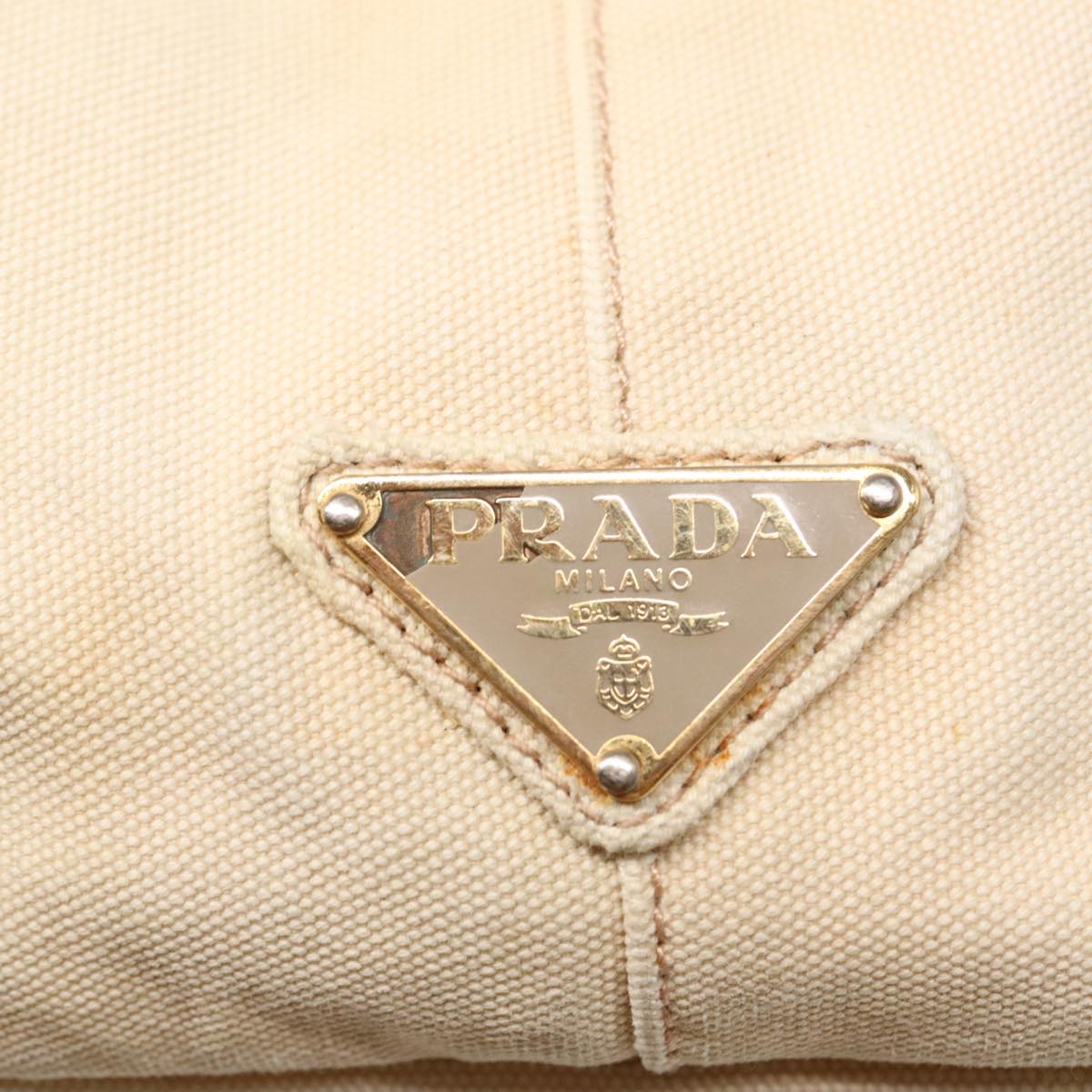 PRADA Canapa MM Hand Bag Canvas Beige Gold Auth ki4944