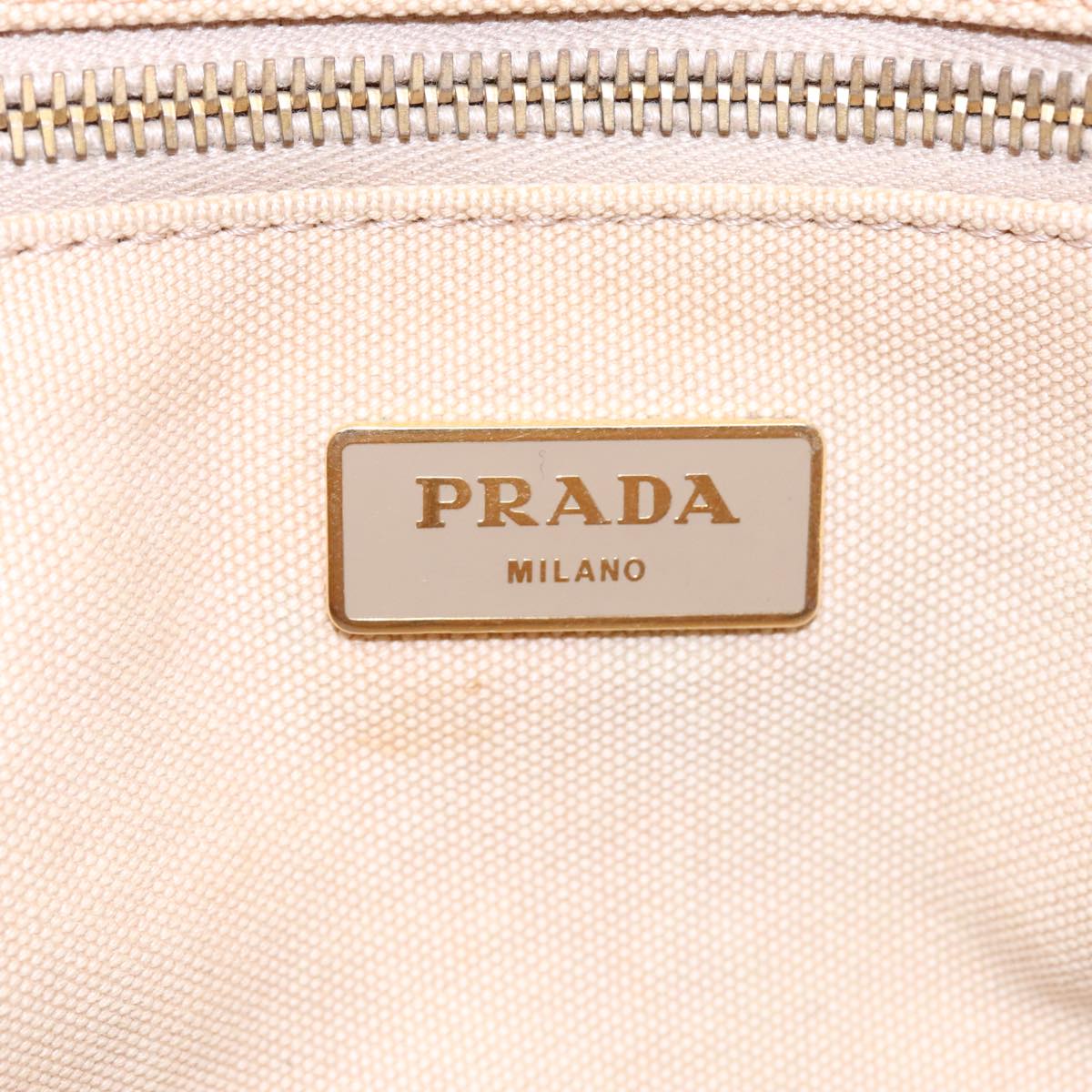 PRADA Canapa MM Hand Bag Canvas Beige Gold Auth ki4944