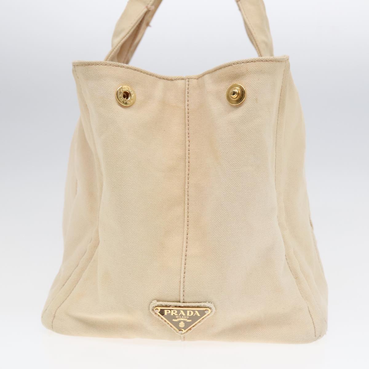 PRADA Canapa MM Hand Bag Canvas Beige Gold Auth ki4944