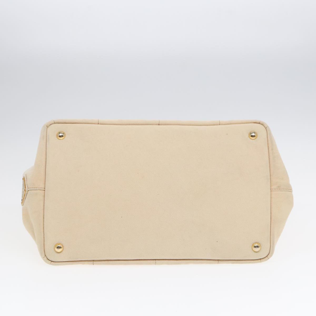 PRADA Canapa MM Hand Bag Canvas Beige Gold Auth ki4944