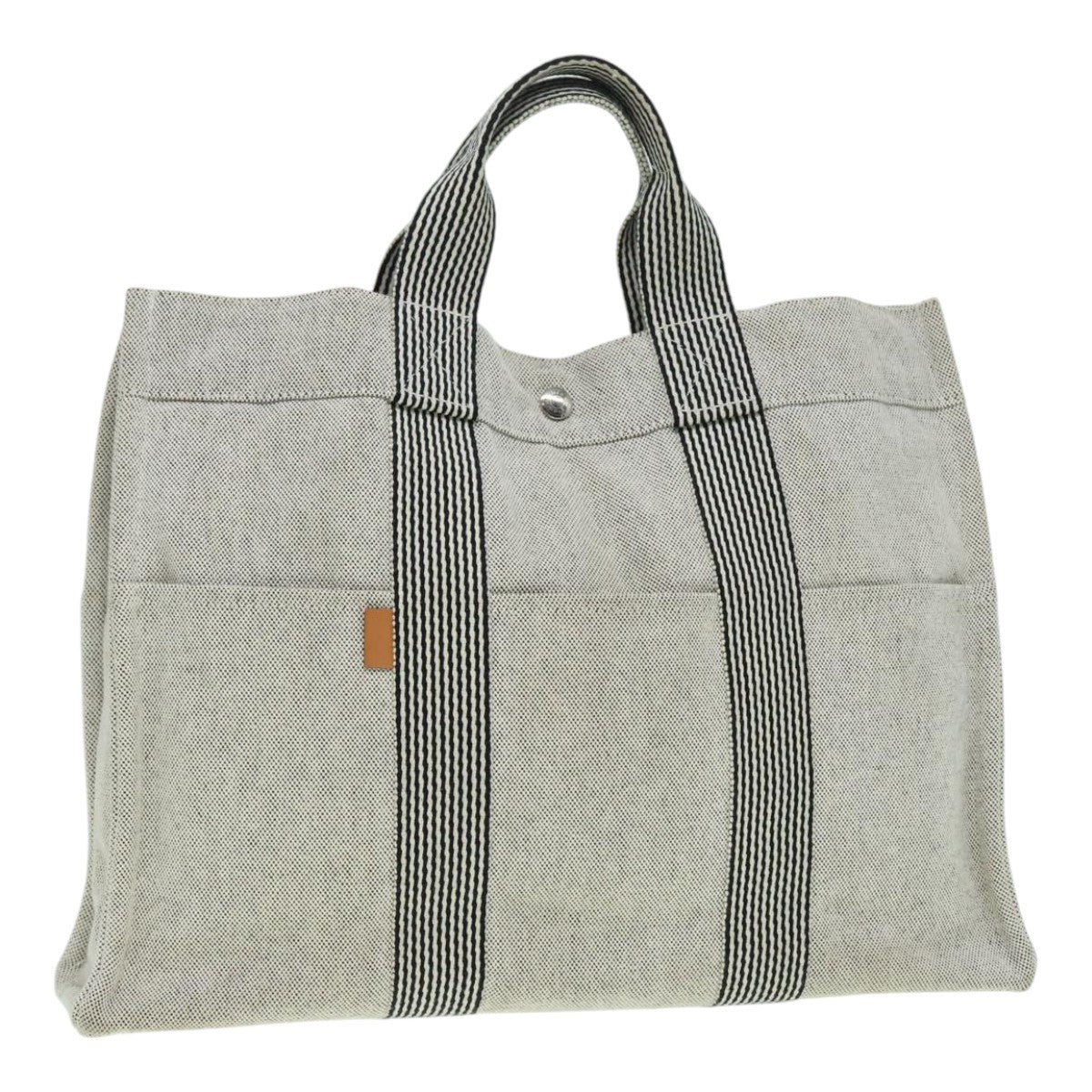 HERMES Fourre Tout MM Hand Bag Canvas Gray Silver Auth ki4945