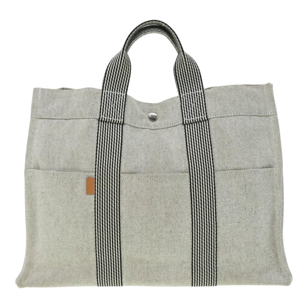 HERMES Fourre Tout MM Hand Bag Canvas Gray Silver Auth ki4945