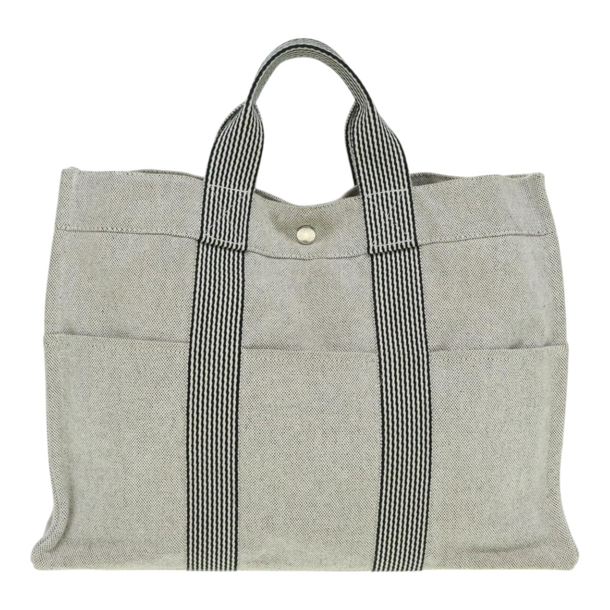 HERMES Fourre Tout MM Hand Bag Canvas Gray Silver Auth ki4945 - 0