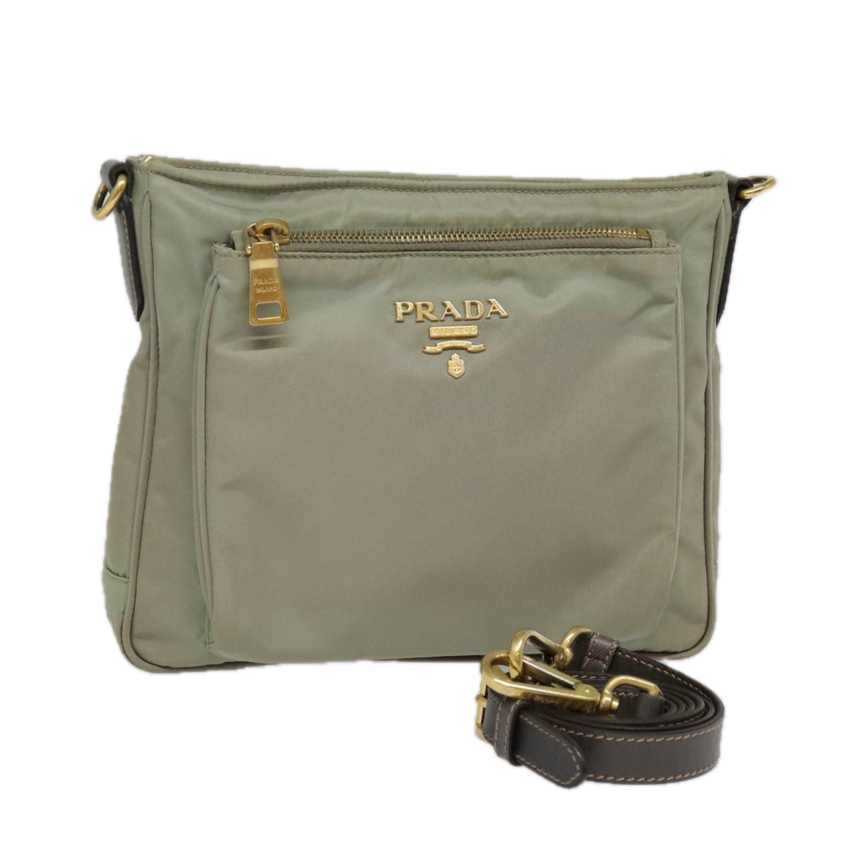 PRADA Shoulder Bag Nylon Khaki Gold Auth ki4948