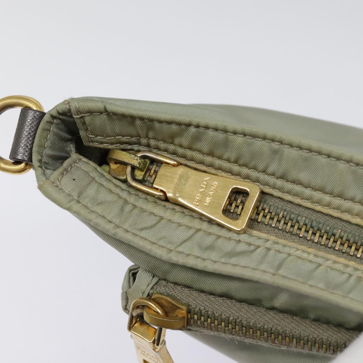 PRADA Shoulder Bag Nylon Khaki Gold Auth ki4948