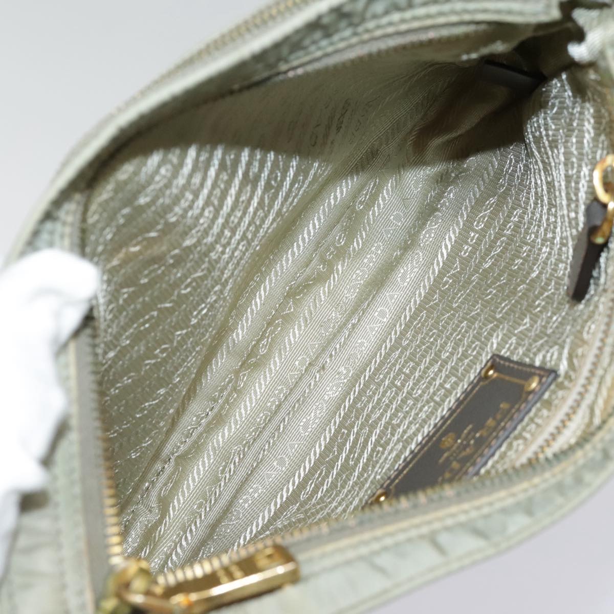 PRADA Shoulder Bag Nylon Khaki Gold Auth ki4948