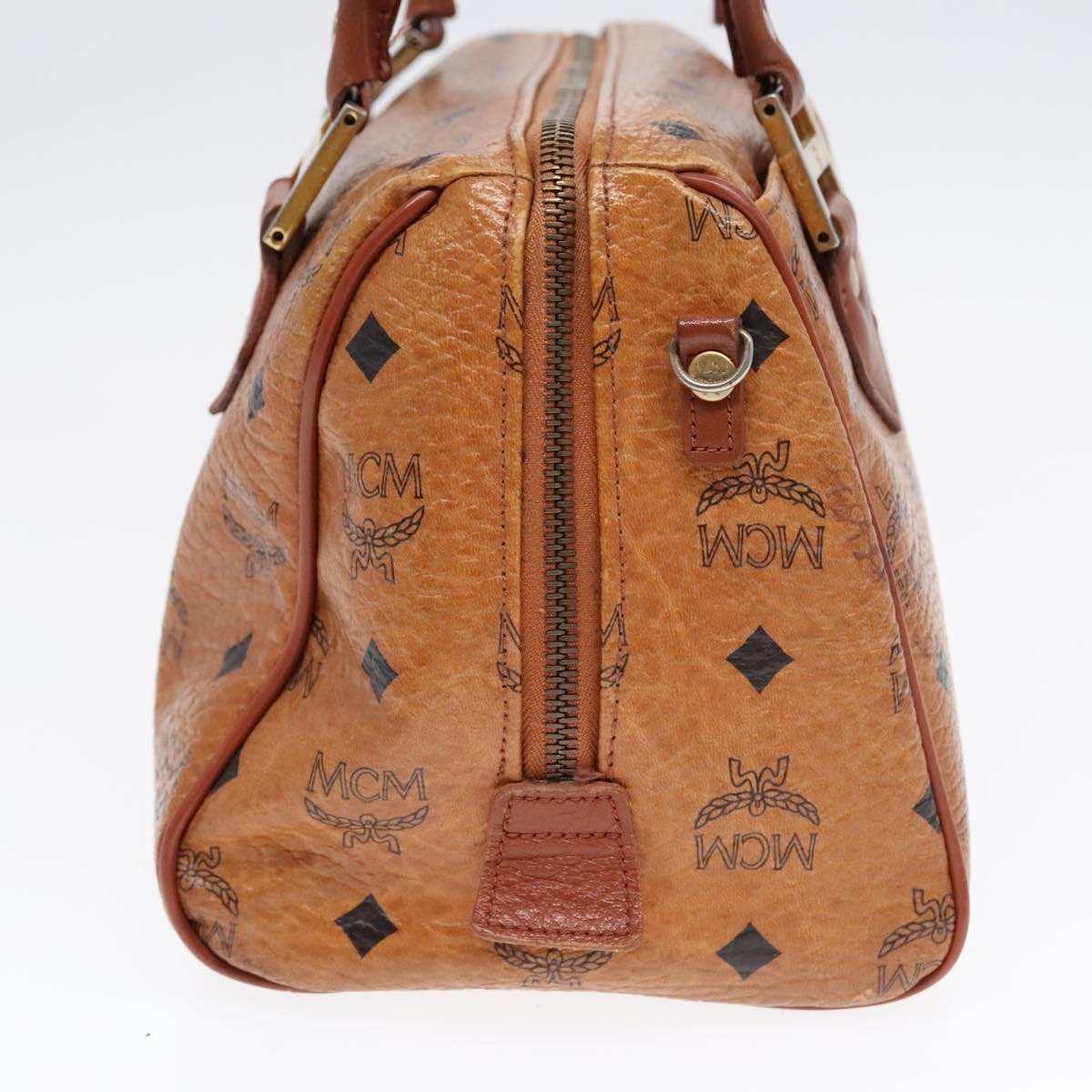 MCM Vicetos Logogram Mini Boston Bag PVC Leather Brown Gold Auth ki4951