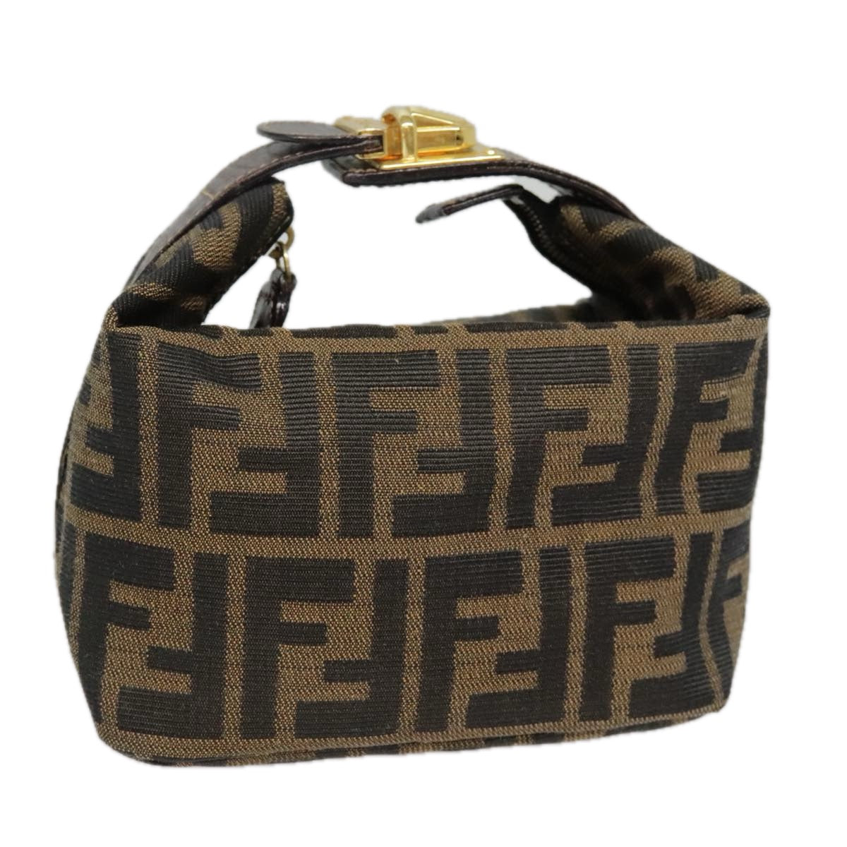 FENDI Zucca Canvas Pouch Brown Black gold Auth ki4972