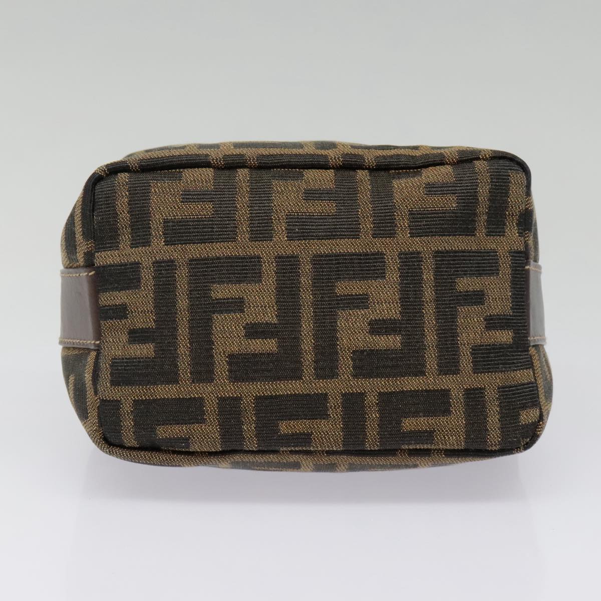 FENDI Zucca Canvas Pouch Brown Black gold Auth ki4972