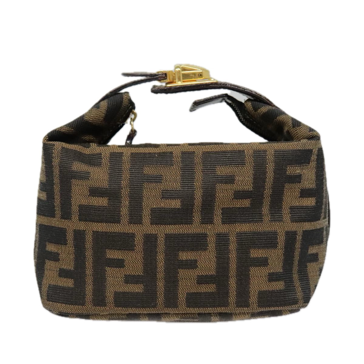 FENDI Zucca Canvas Pouch Brown Black gold Auth ki4972 - 0