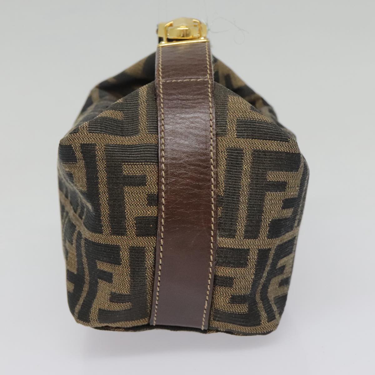 FENDI Zucca Canvas Pouch Brown Black gold Auth ki4972