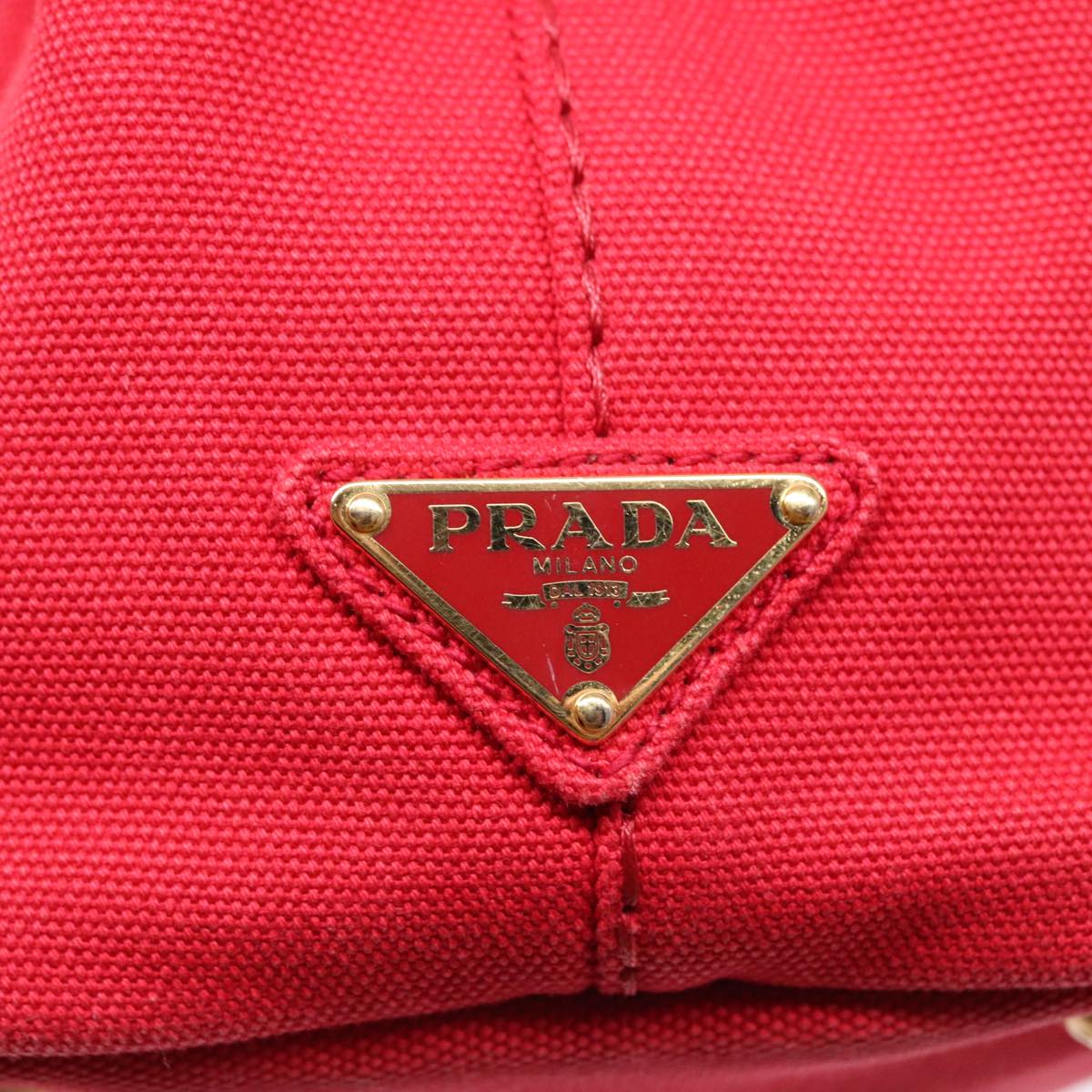 PRADA Canapa PM Hand Bag Canvas 2way Red Gold Auth ki4999