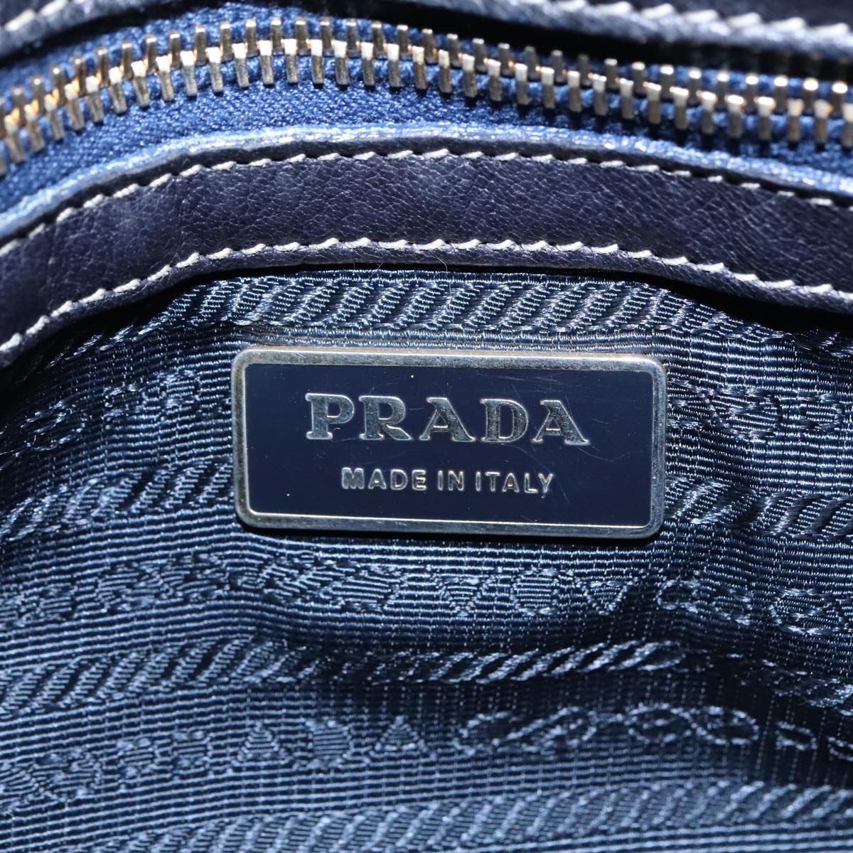 PRADA Gathered Hand Bag Nylon Leather 2way Blue Gold Auth ki5003