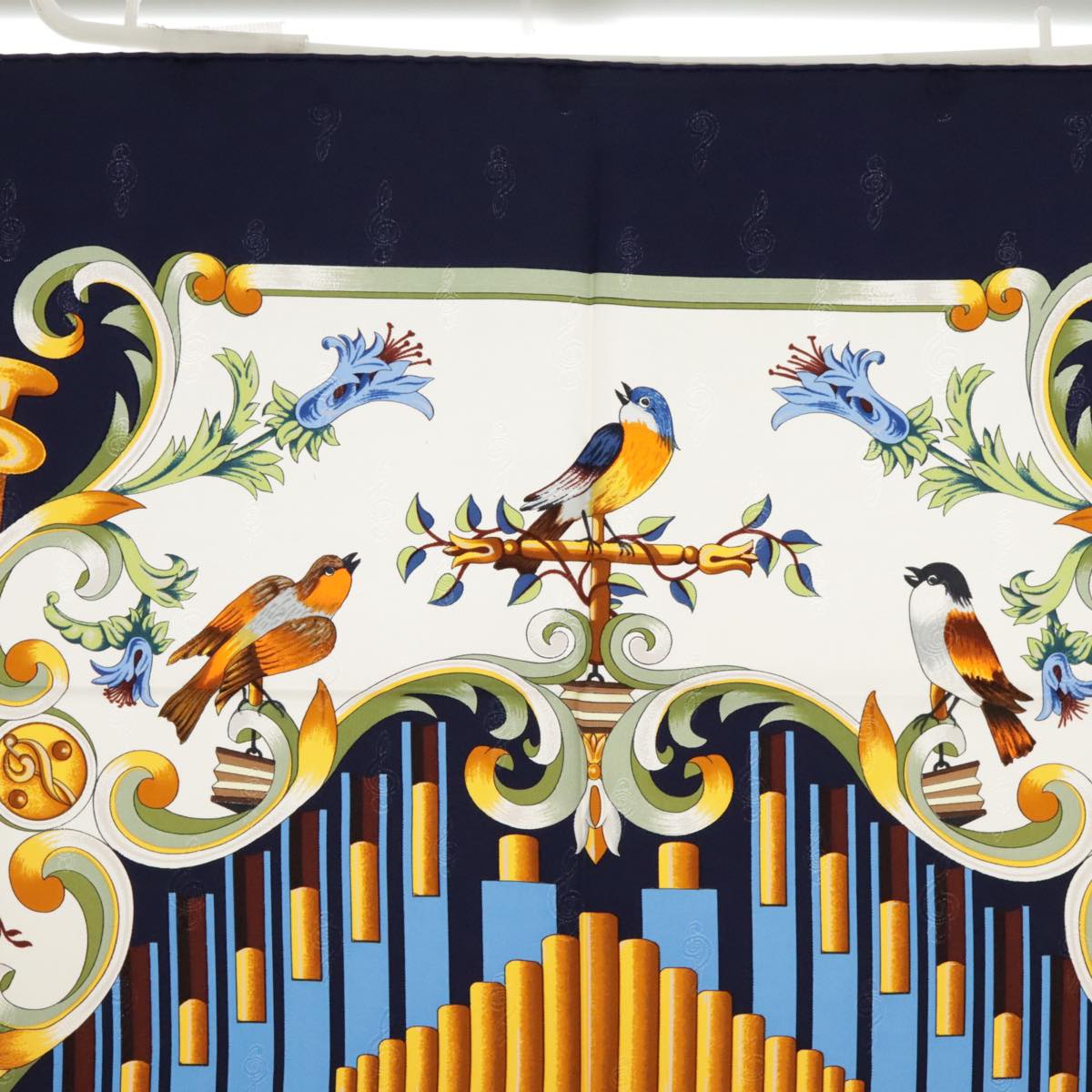 HERMES Carre 90 Scarf ""ORGAUPHONE ET AUTRES MECANIQUES"" Silk Navy Auth ki5010