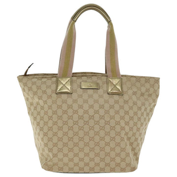 GUCCI GG Canvas Sherry Line Tote Bag Gold Pink Silver 131231 Auth ki5011 - 0