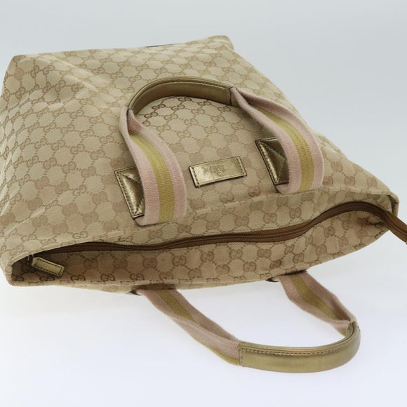 GUCCI GG Canvas Sherry Line Tote Bag Gold Pink Silver 131231 Auth ki5011