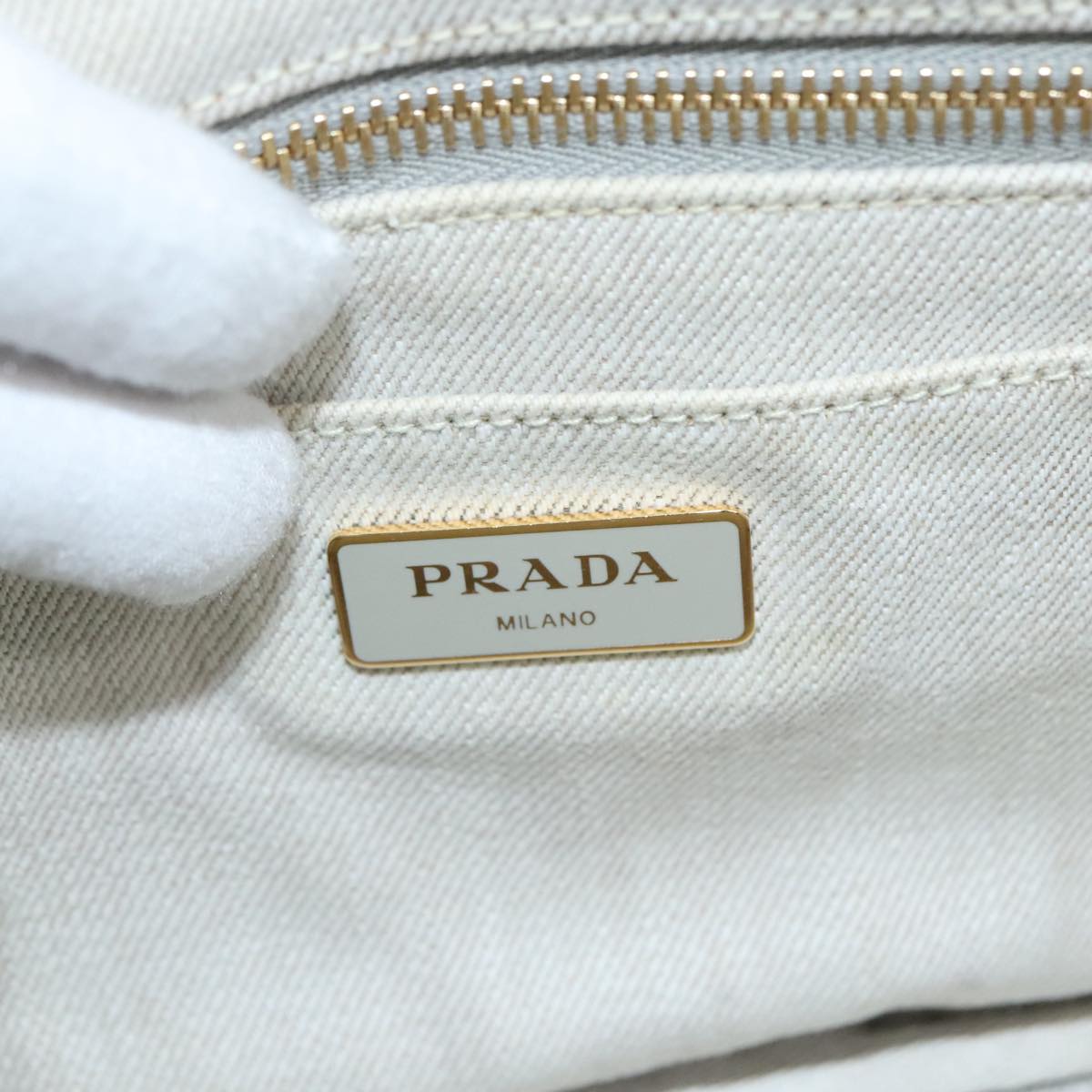 PRADA Canapa PM Hand Bag Canvas 2way Gray Gold Auth ki5017